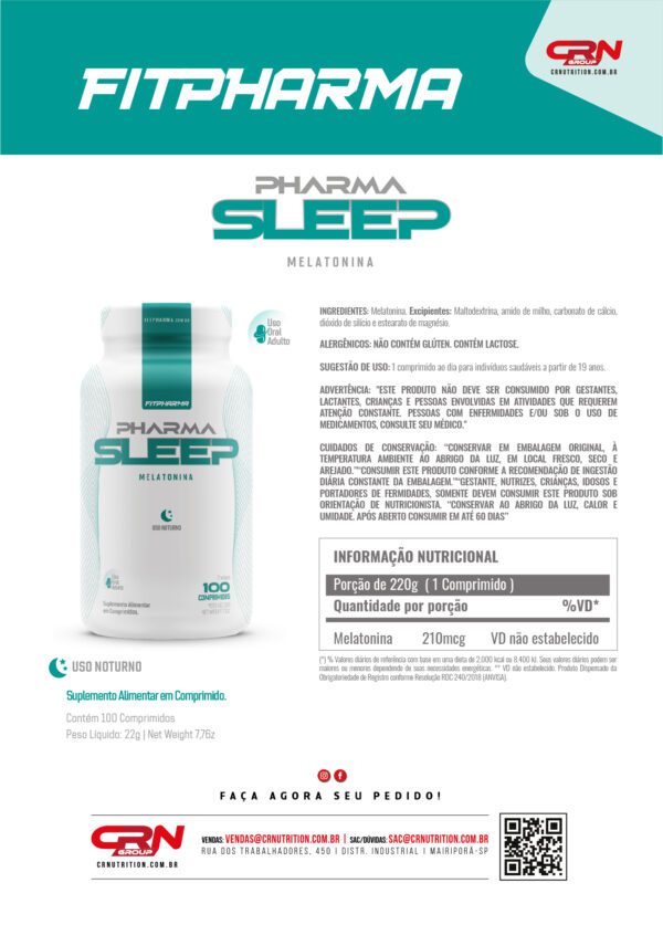 Melatonina Pharma Sleep (100 Cáps) - Fitpharma - Image 2